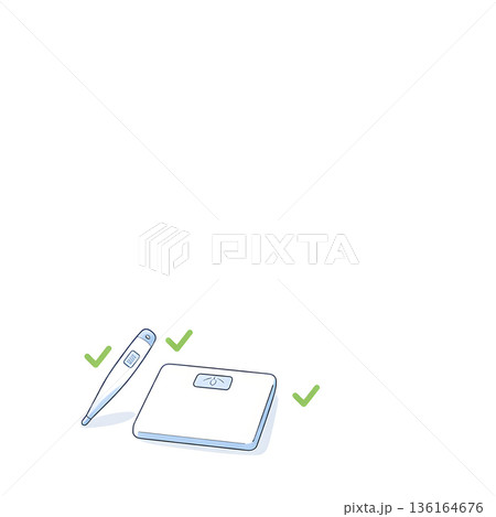 体調計測（体温計と体重計）正方形・白背景 136164676