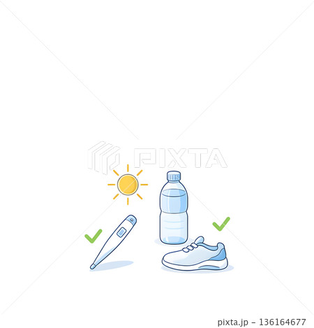 朝の健康ルーティン（水分・運動）正方形・白背景 136164677