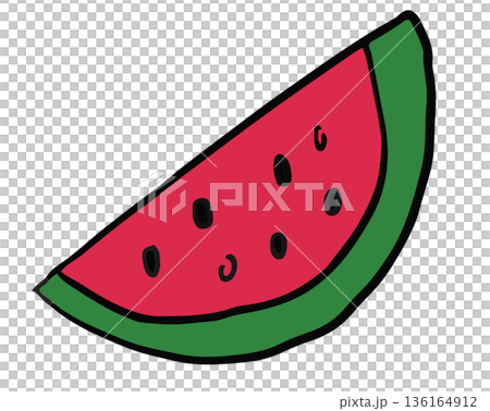 Hand drawn illustration of watermelon slice for fruit, breakfast, lunch, cafe, restaurant, menu, recipe, smoothie, juice drink, vegan, grocery shopping, supermarket, mart, icon, diet, beach vibe 136164912