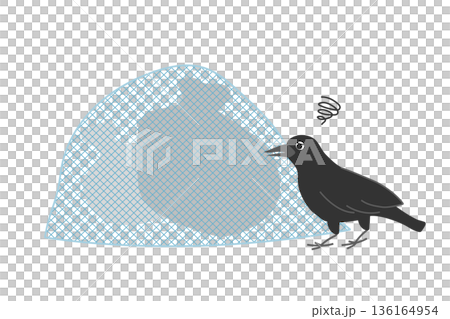 Garbage and crows with a crow-repellent net 136164954