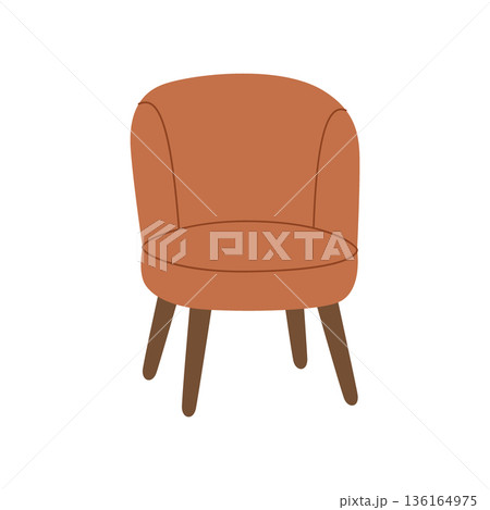 Minimal upholstered chair with wooden legs. Flat vector modern furniture illustration 136164975