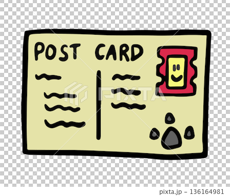 Hand drawn post card with stamp illustration for trip, travel, vacation, souvenir shop, paper, department store, grocery shopping, online shopping, supermarket, gift, decoration, sticker, cute patch 136164981