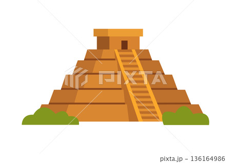 Mayan pyramid temple with stairs. Flat vector illustration of ancient ruins and Mexican architecture 136164986