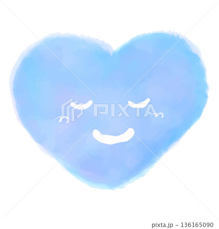 水彩風の可愛いハートのキャラクターイラスト　青色 136165090