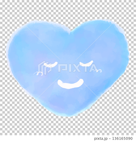 水彩風の可愛いハートのキャラクターイラスト　青色 136165090