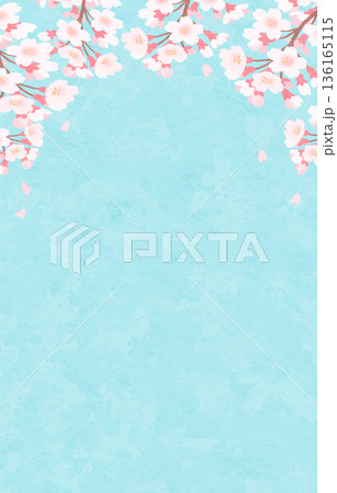 水色の背景と桜の花のフレーム 水彩 春 水色の背景と桜の花のフレーム 水彩 春 136165115