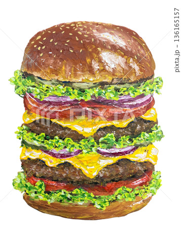 ハンバーガー　アクリル画 136165157