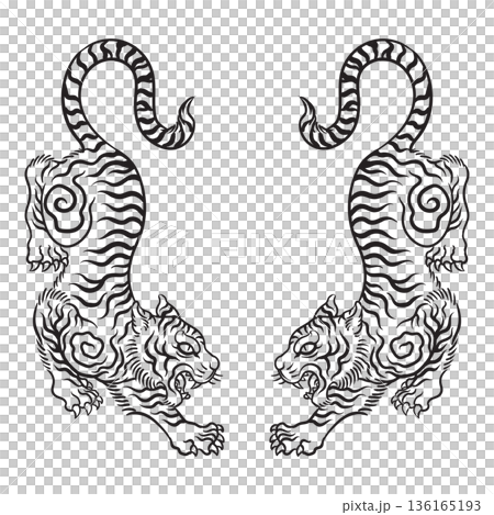 Illustration of traditional thai tiger tattoo  136165193