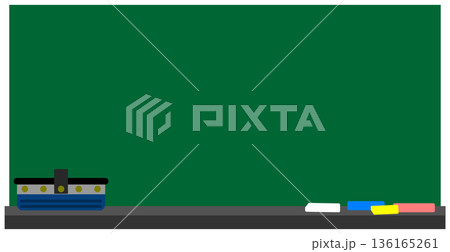 学校や塾の授業で勉強するのに使用する黒板とチョークのイラスト 136165261