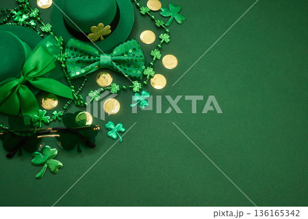 St. Patrick's day celebration elements on green background St. Patrick's day celebration elements on green background 136165342