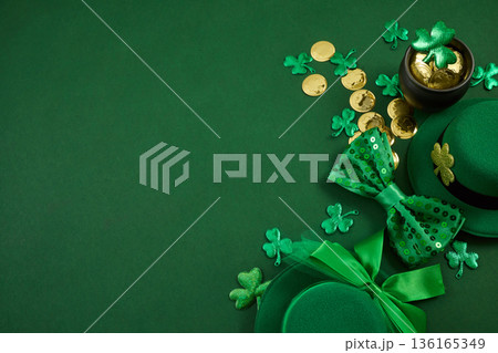 St. Patrick's day celebration with green hat and gold coins St. Patrick's day celebration with green hat and gold coins 136165349