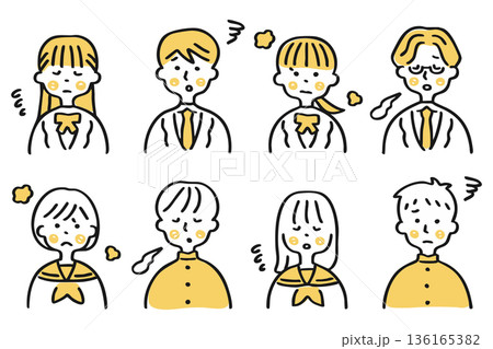 男女の学生の上半身アイコンセット②もやもや 136165382