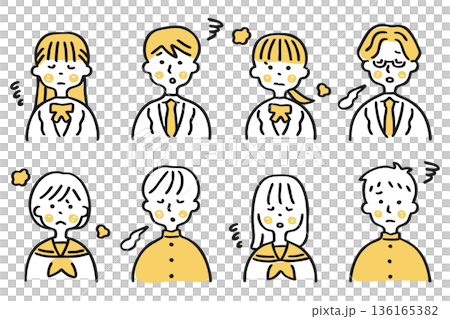 男女の学生の上半身アイコンセット②もやもや 136165382