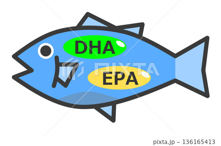 健康に役立つ栄養素のDHAとEPAを摂取できる青魚のイラスト 136165413