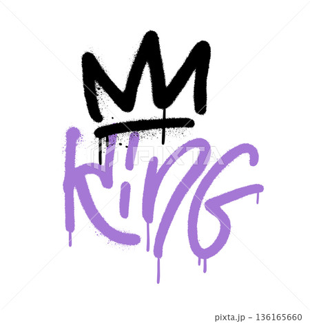 Urban graffiti King word sprayed with crown isolated on transparent background. Sprayed King font graffiti with realistic leaks and drops. Grunge vector illustration eps 10 136165660