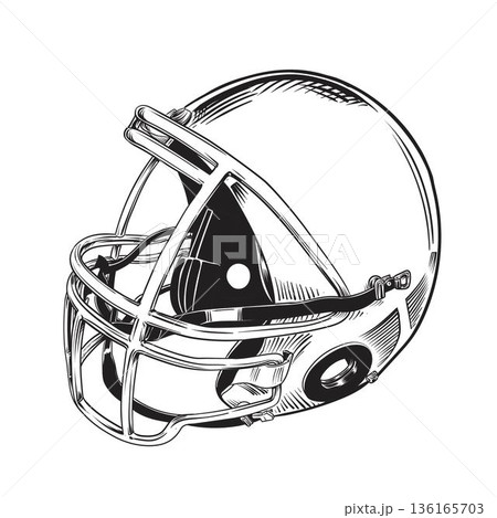 American football helmet hand-drawn black and white 136165703