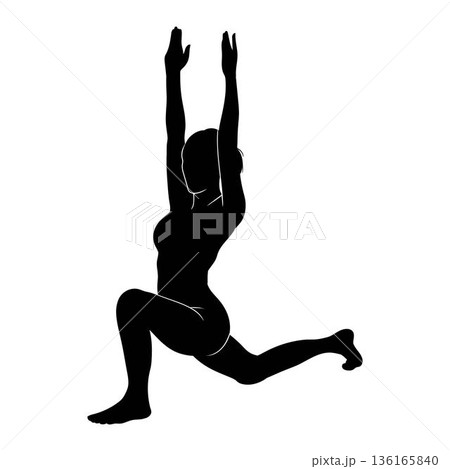 Yoga High Lunge Pose - Anjaneyasana, Black silhouette 136165840