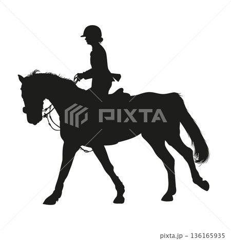 Equestrian silhouette, Horsewoman on horse. Equestrian silhouette, Horsewoman on horse. 136165935