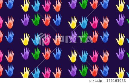 Holi festival pattern background with colorful painted hands and dry powder illustration Holi festival pattern background with colorful painted hands and dry powder illustration 136165988