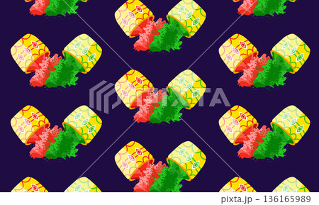 Holi festival pattern background with green and red dry powder in buckets illustration Holi festival pattern background with green and red dry powder in buckets illustration 136165989