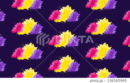 Holi festival pattern background with yellow purple and pink dry powder illustration 136165995
