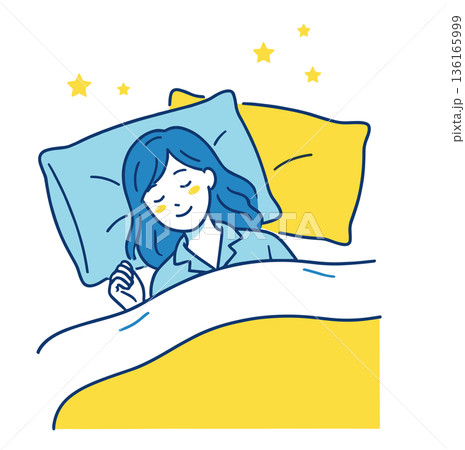 ベッドでぐっすり眠る女性の安眠・睡眠シーンイラスト素材 ベッドでぐっすり眠る女性の安眠・睡眠シーンイラスト素材 136165999