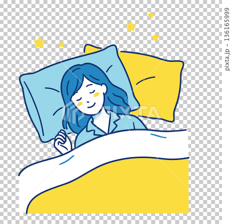 ベッドでぐっすり眠る女性の安眠・睡眠シーンイラスト素材 ベッドでぐっすり眠る女性の安眠・睡眠シーンイラスト素材 136165999