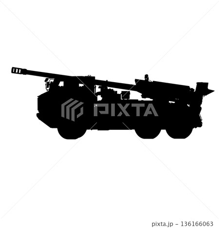 Silhouette of Howitzer Artillery Launcher Truck. Silhouette of Howitzer Artillery Launcher Truck. 136166063