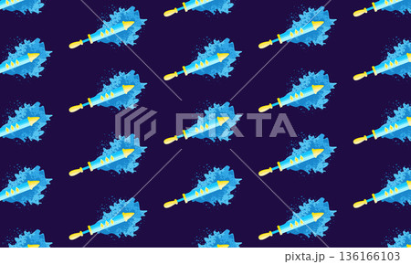 Holi festival pattern background with blue dry powder and pichkari water gun illustration 136166103