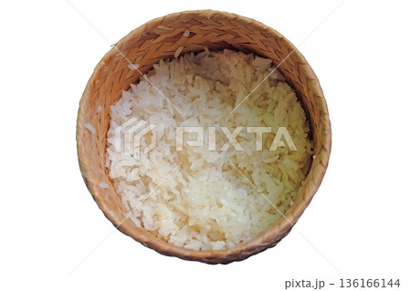 Sticky rice in wicker basket Sticky rice in wicker basket 136166144