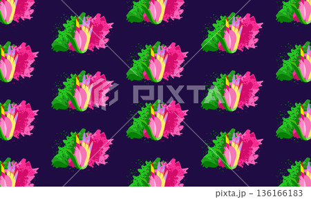 Holi festival pattern background with green and pink dry powder and painted hand illustration 136166183