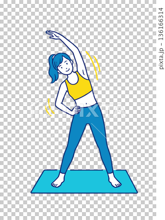 ストレッチ運動をする女性のフィットネス体操イラスト素材 ストレッチ運動をする女性のフィットネス体操イラスト素材 136166314