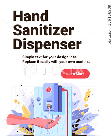 Hand sanitizer dispenser hygiene prevention infection hand using wall mounted device liquid drops abstract medical background healthcare concept 136166509