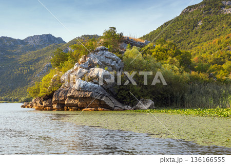 Rijeka Crnojevica, Montenegro. A rugged rocky coast Rijeka Crnojevica, Montenegro. A rugged rocky coast 136166555