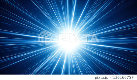 高速通信ネットワークやサイバー空間をイメージした青い光の放射線背景素材 スピード感 未来感 136166757
