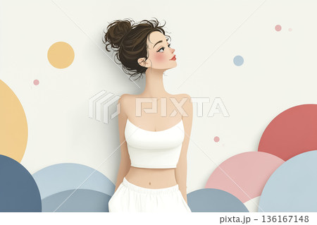 心と体を整えるやさしいダイエット｜軽やかなボディラインと女性のウェルネスイメージ 136167148