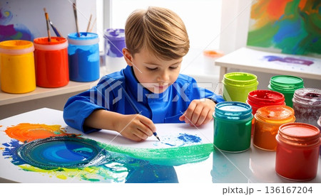 絵を描く子供 絵を描く子供 136167204