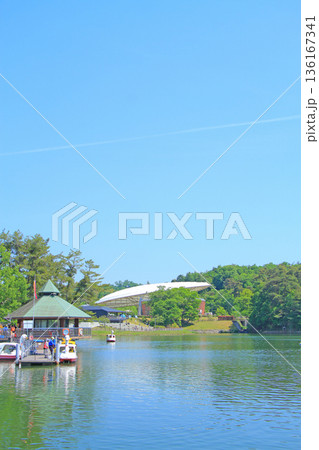 愛知県豊田市、家族連れで賑わう鞍ヶ池公園の風景 136167341