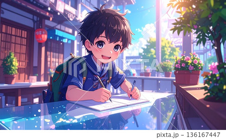 勉強をする男の子 勉強をする男の子 136167447