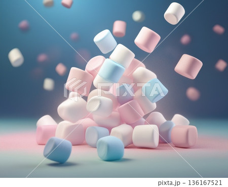 マシュマロが宙に浮いている背景 136167521