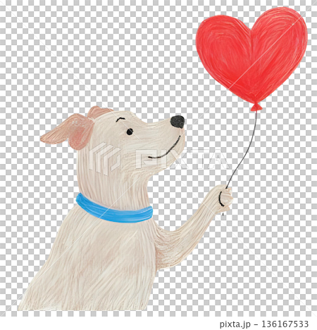 Dog holding a heart balloon Dog holding a heart balloon 136167533