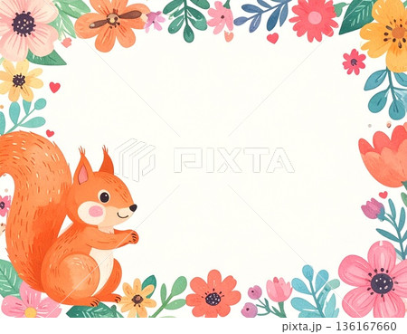 リスと花のフレーム リスと花のフレーム 136167660