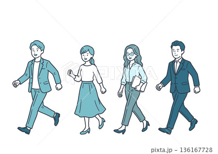前に進むビジネスパーソンのチーム人物セットイラスト素材 136167728