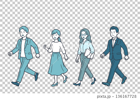 前に進むビジネスパーソンのチーム人物セットイラスト素材 136167728