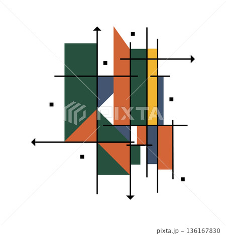 Abstract geometric composition with interlocking lines, vectors and colored shapes in a modern constructivist style. Eps 10 Abstract geometric composition with interlocking lines, vectors and colored shapes in a modern constructivist style. Eps 10 136167830