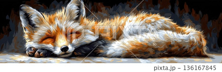 Relaxing Red Fox with Fluffy Fur Sleeping Peacefully in a Cozy Environment Relaxing Red Fox with Fluffy Fur Sleeping Peacefully in a Cozy Environment 136167845