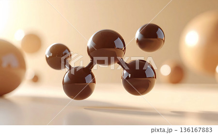 ブラウンの分子構造3Dイメージ　カフェインを想起する美容成分・スキンケア研究・先端科学コンセプト 136167883