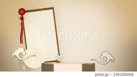 Golden Podium minimal geometric golden and red style abstract.3D rendering Golden Podium minimal geometric golden and red style abstract.3D rendering 136168008