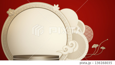 Golden Podium minimal geometric golden and red style abstract.3D rendering Golden Podium minimal geometric golden and red style abstract.3D rendering 136168035