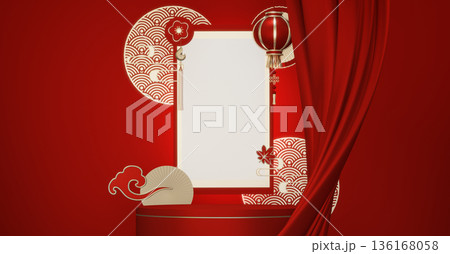 Year of the Horse ,Red Podium, minimal red geometric design.3D rendering Year of the Horse ,Red Podium, minimal red geometric design.3D rendering 136168058
